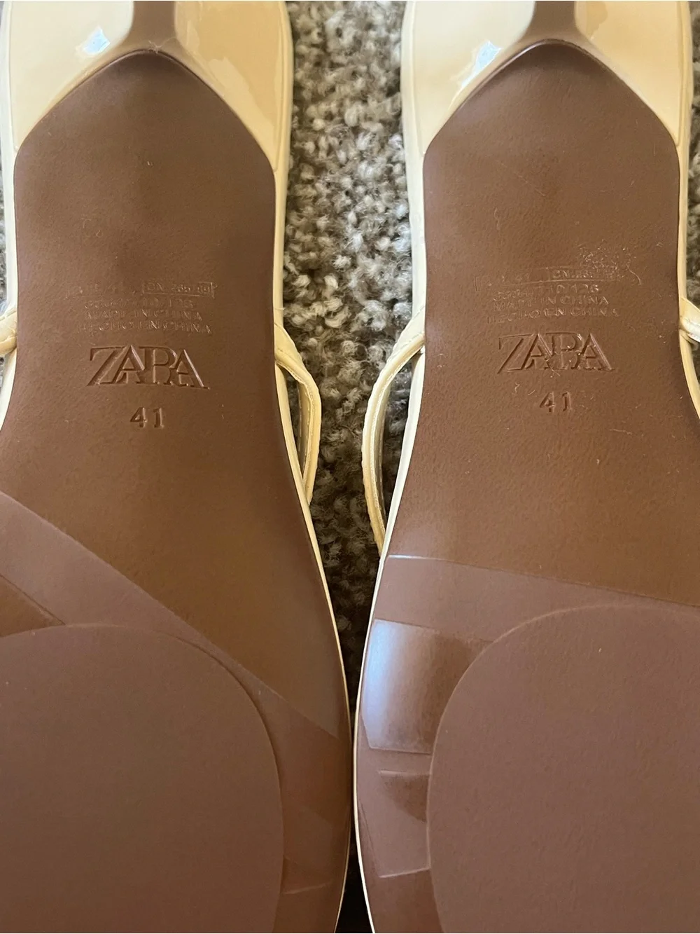 Zara Cream Square-Toe Thong Sandals (Size 41/US 10) - Picture 7 of 8